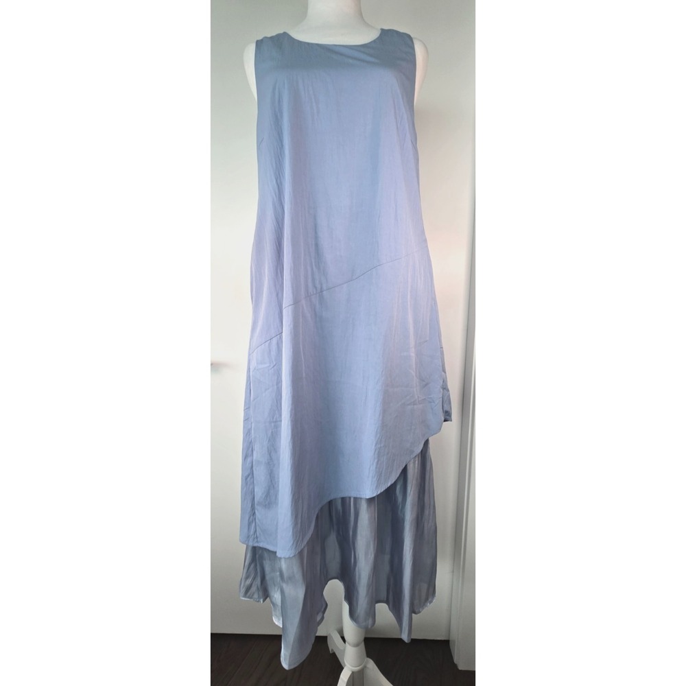 Toyou Light Blue Sleeveless Maxi Dress Sheer Metallic Ruffle Mermaid Bottom